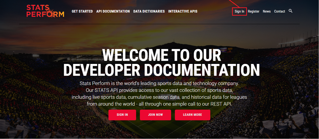 New STATS API portal homepage